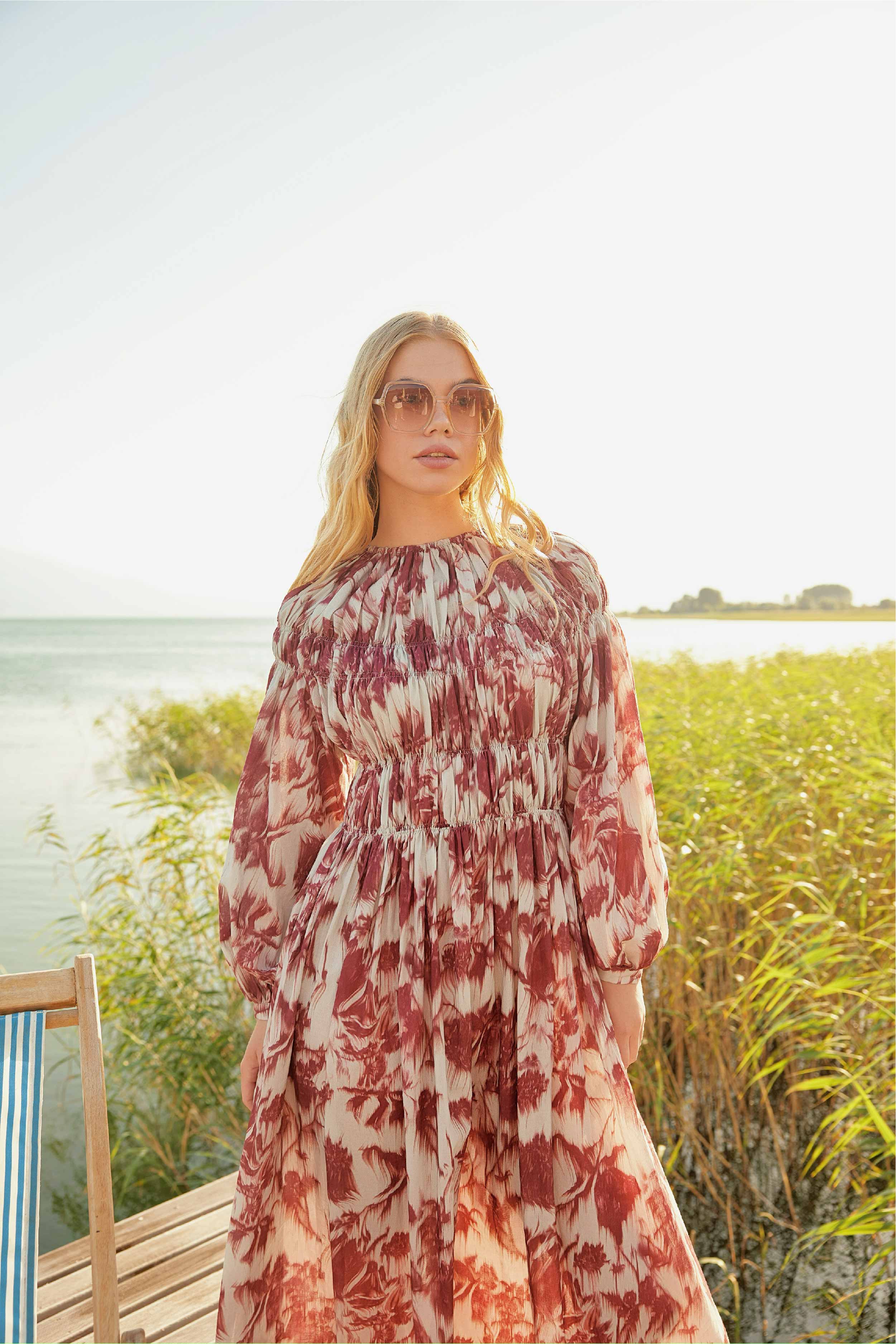 MINI PLEATED COTTON MAXI BURGUNDY