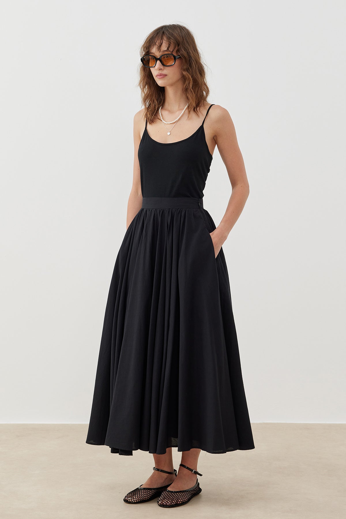 COTTON A-LINE MAXI SKIRT BLACK