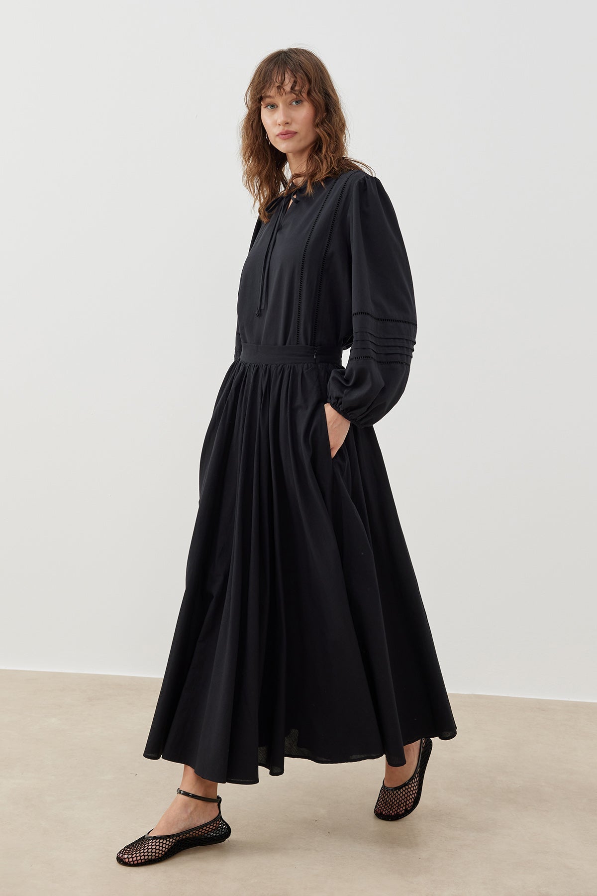 COTTON A-LINE MAXI SKIRT BLACK