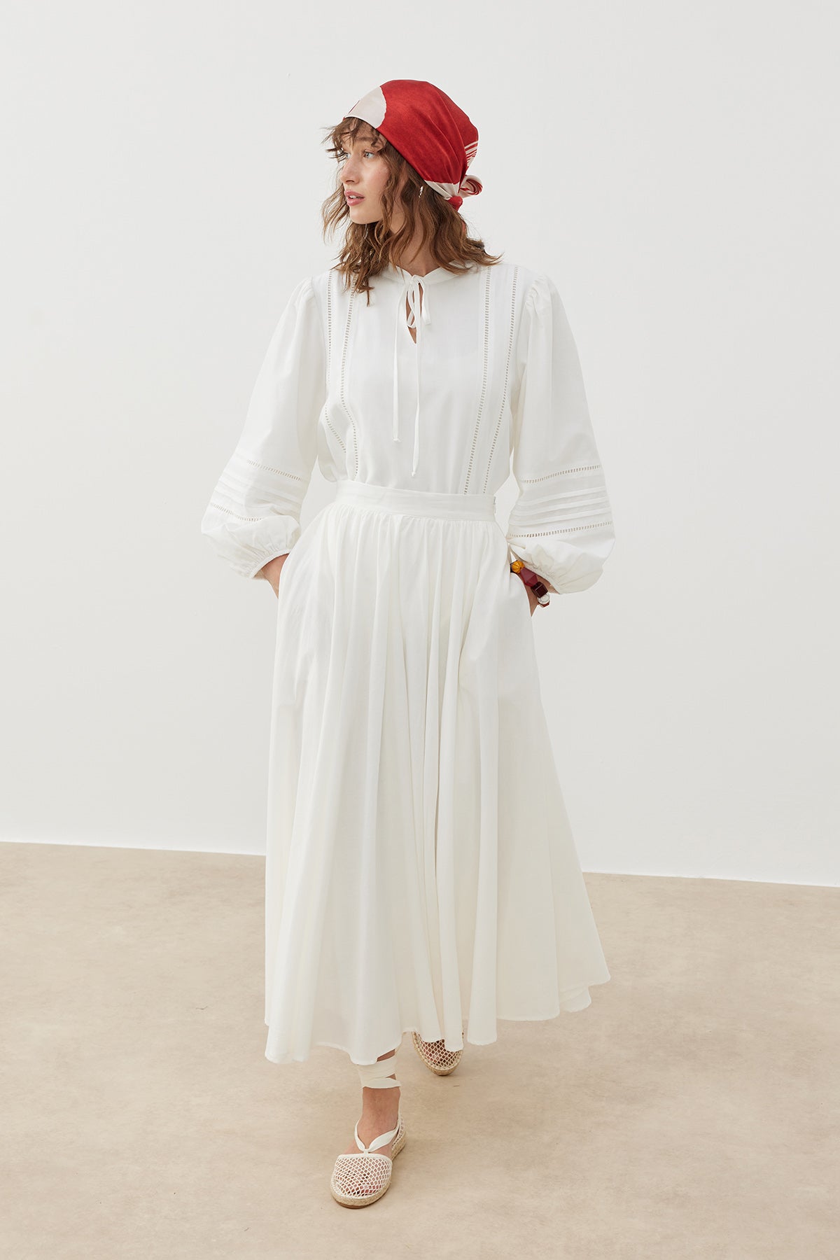 COTTON A-LINE MAXI SKIRT WHITE