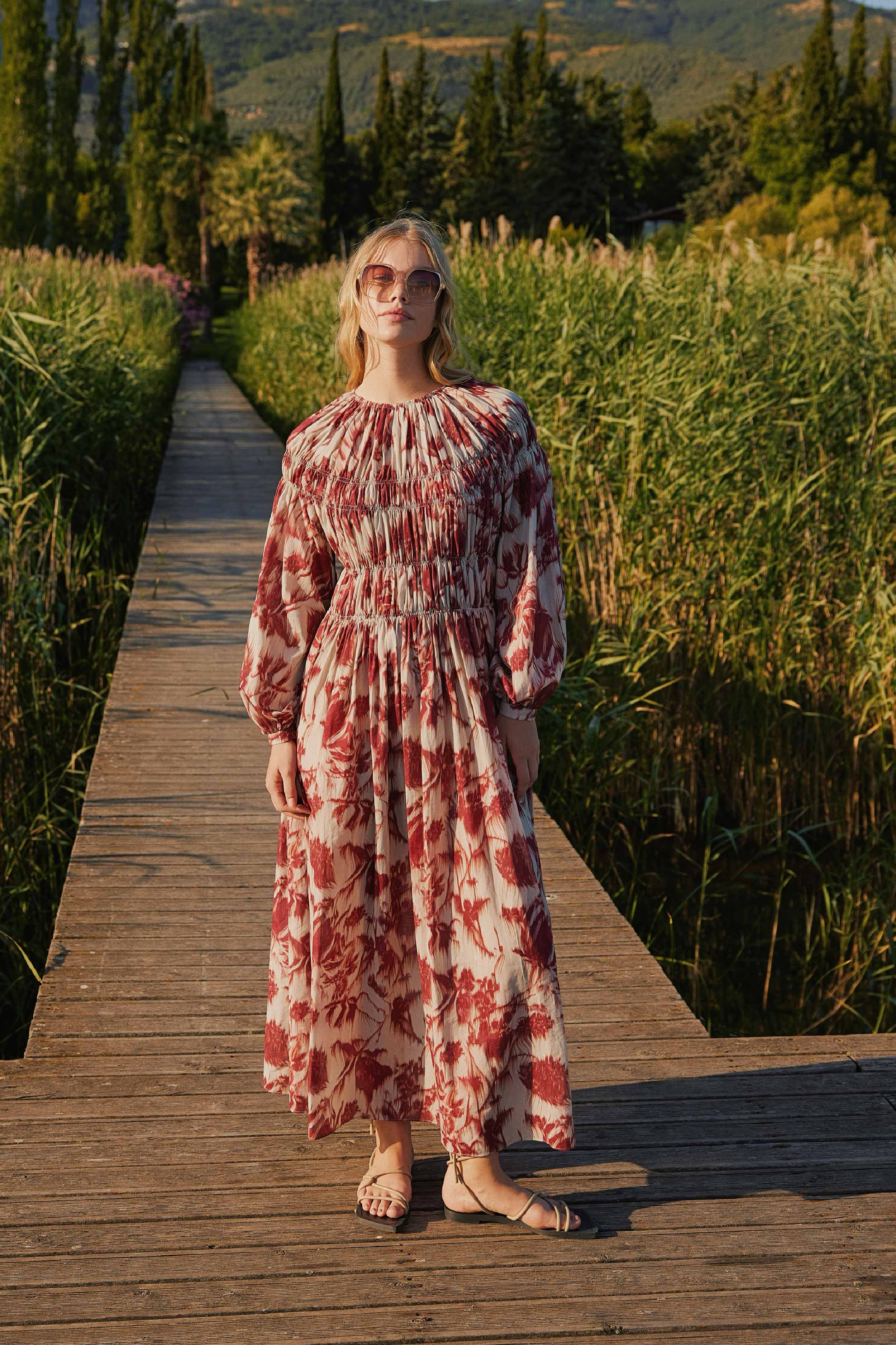 MINI PLEATED COTTON MAXI BURGUNDY