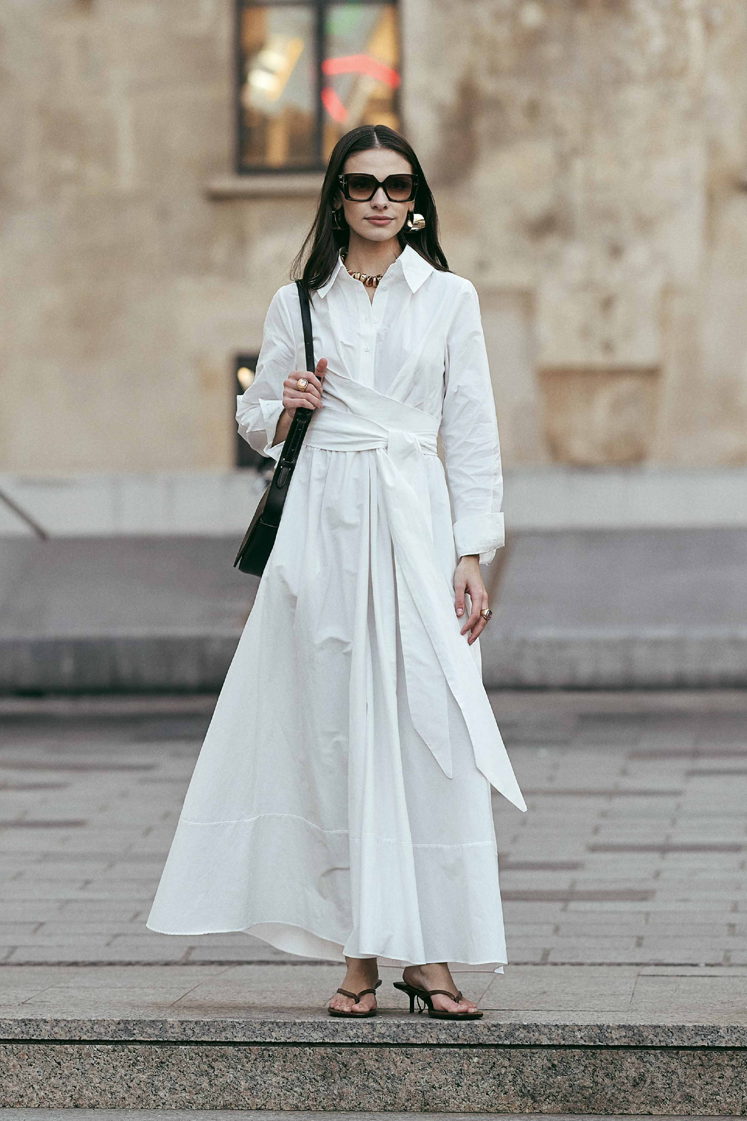 COTTON POPLIN COLLARED MAXI SHIRT WHITE