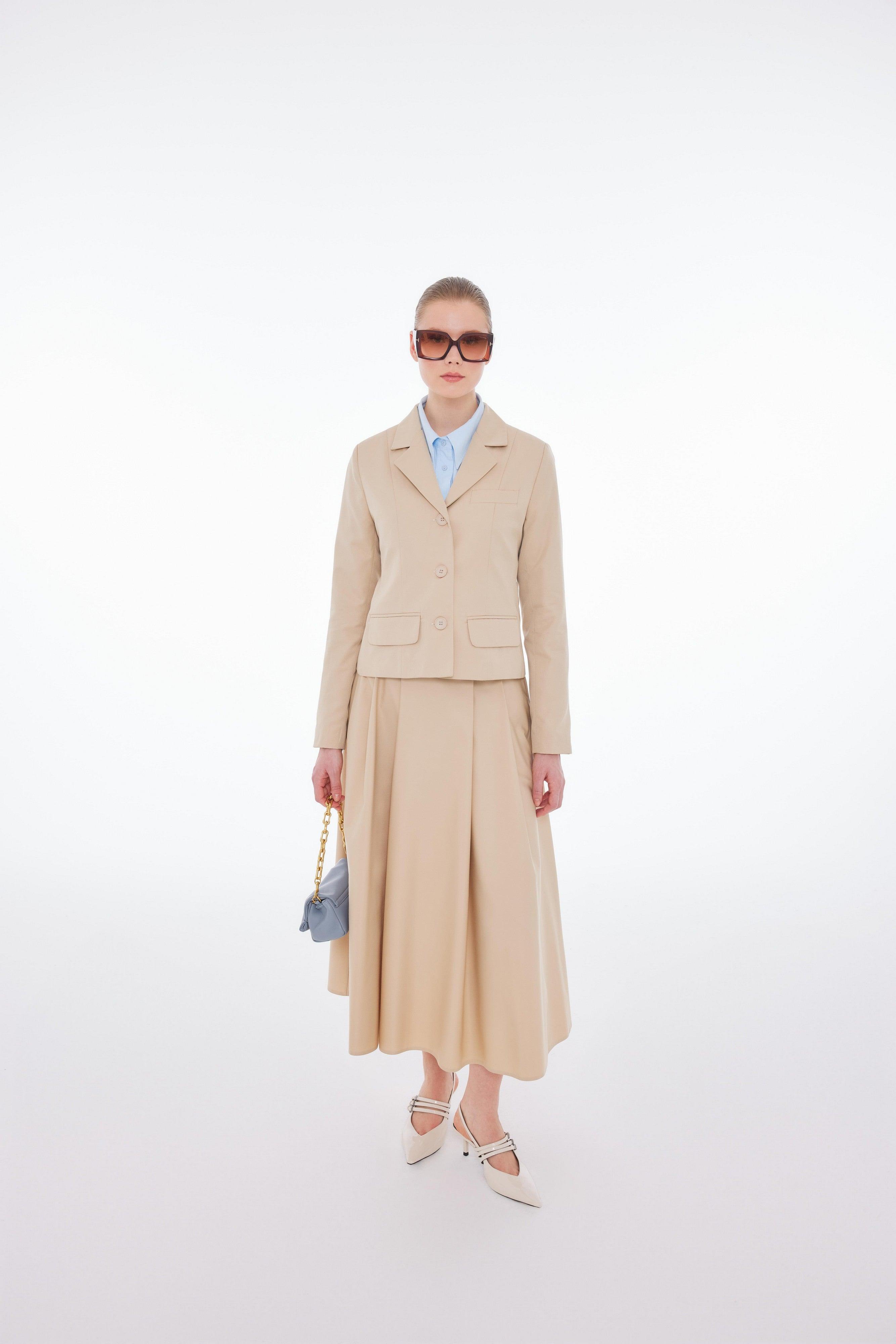 GABARDİN PİLELİ ETEK BEJ - Tailor's Room