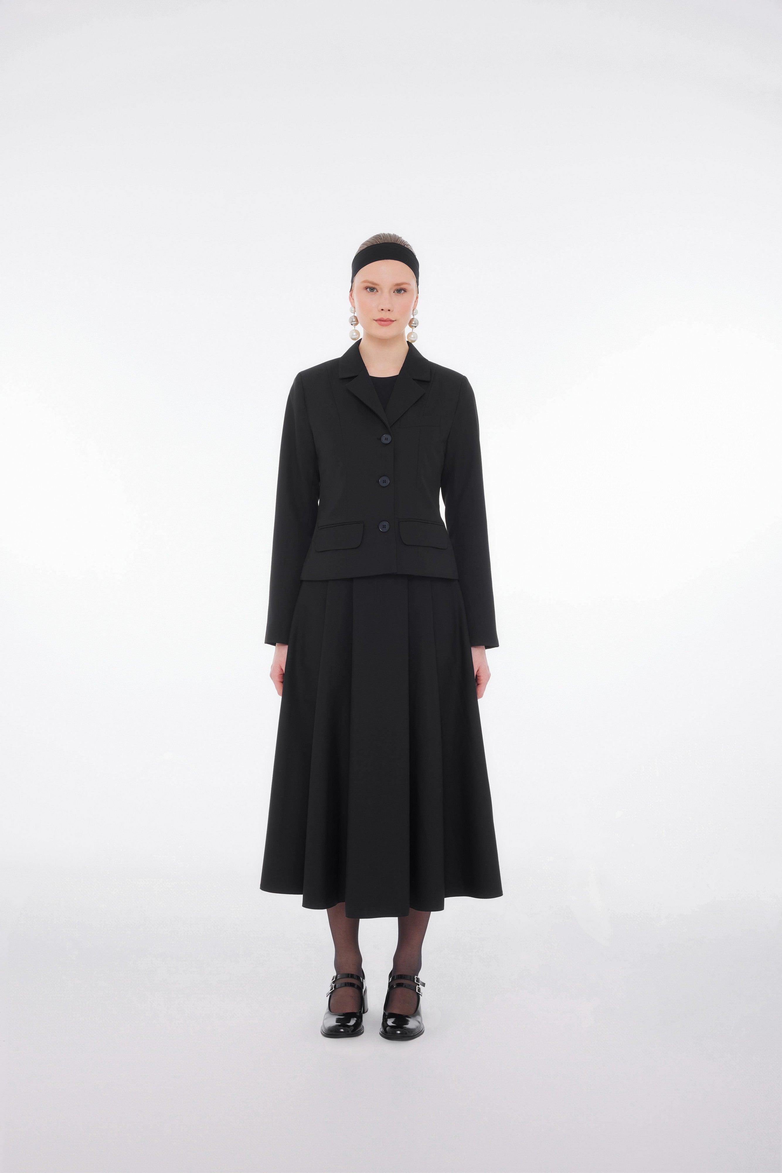 GABARDİN PİLELİ ETEK SİYAH - Tailor's Room