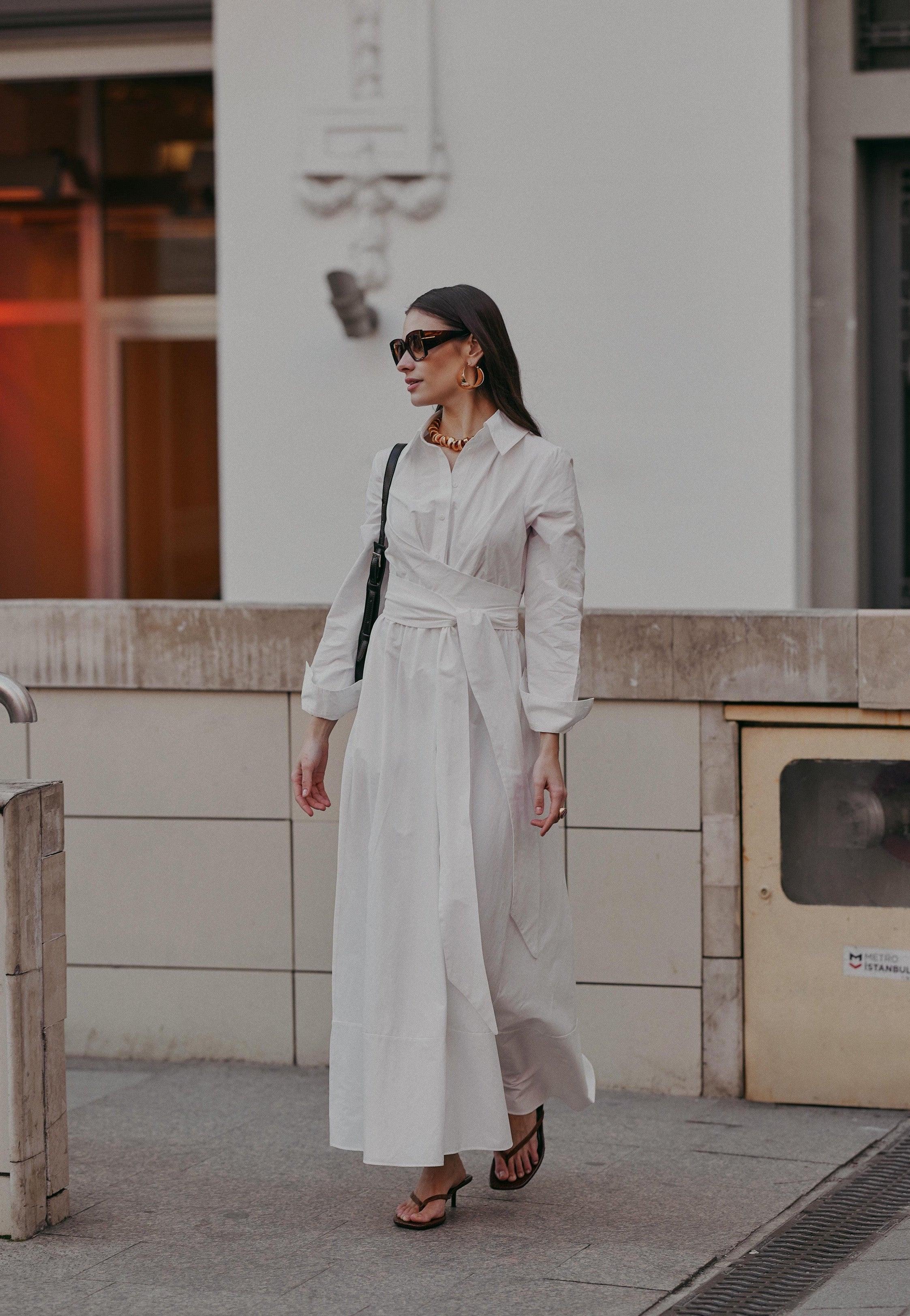 KUŞAKLI GÖMLEK ELBİSE BEYAZ - Tailor's Room