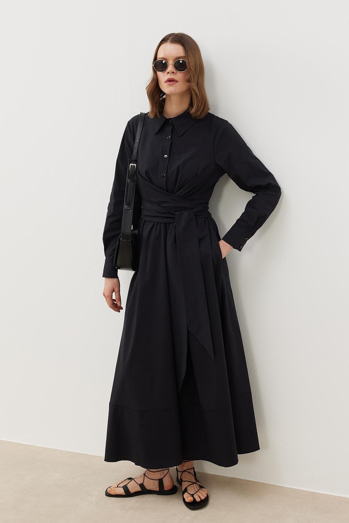 KUŞAKLI GÖMLEK ELBİSE SİYAH - Tailor's Room