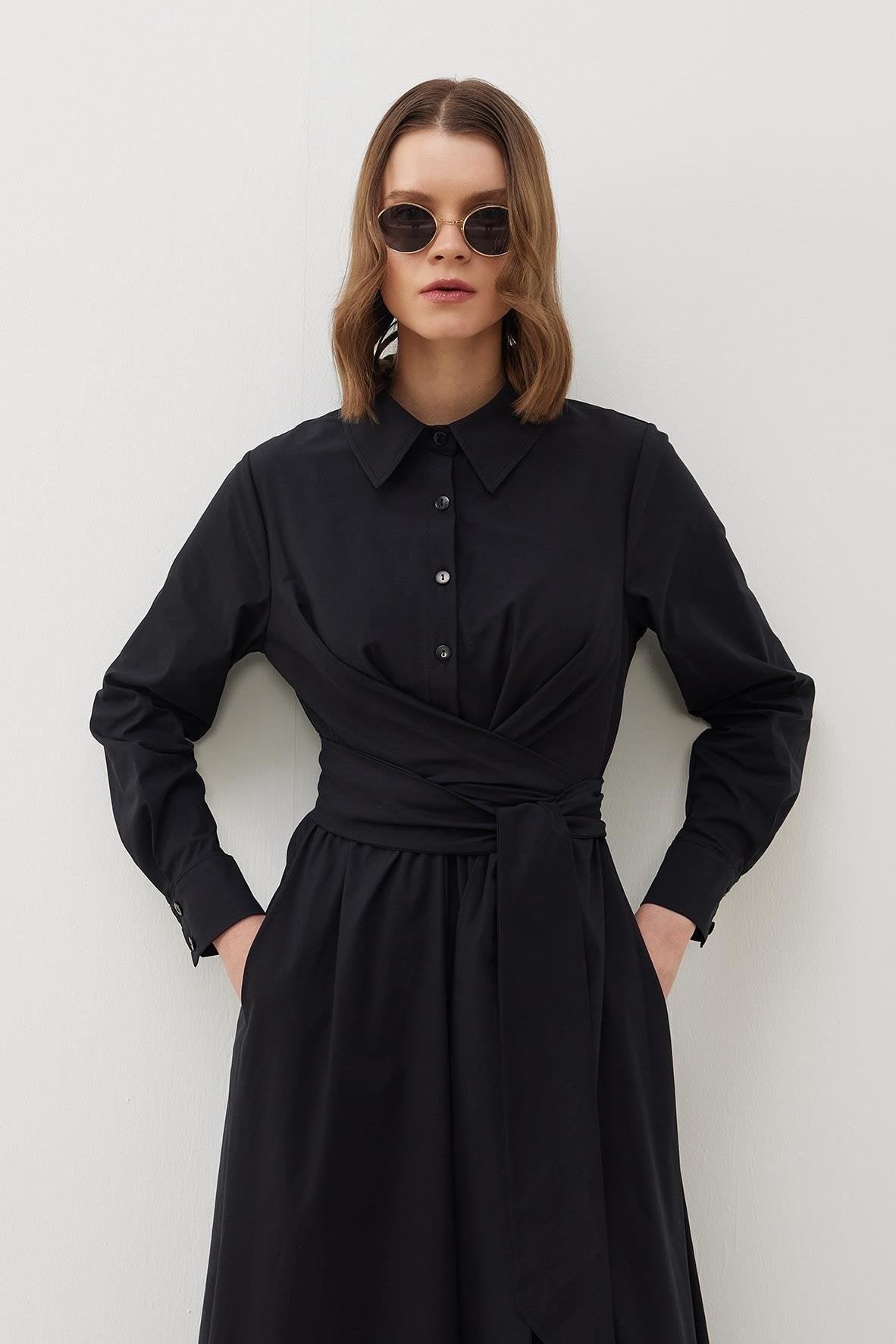 KUŞAKLI GÖMLEK ELBİSE SİYAH - Tailor's Room