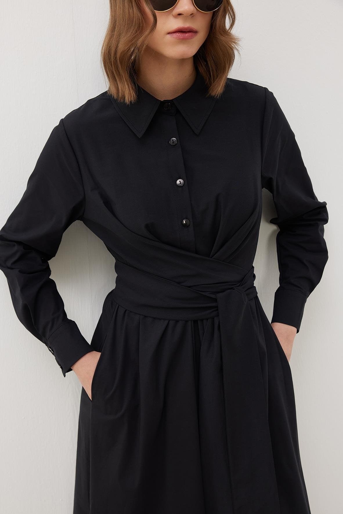 KUŞAKLI GÖMLEK ELBİSE SİYAH - Tailor's Room