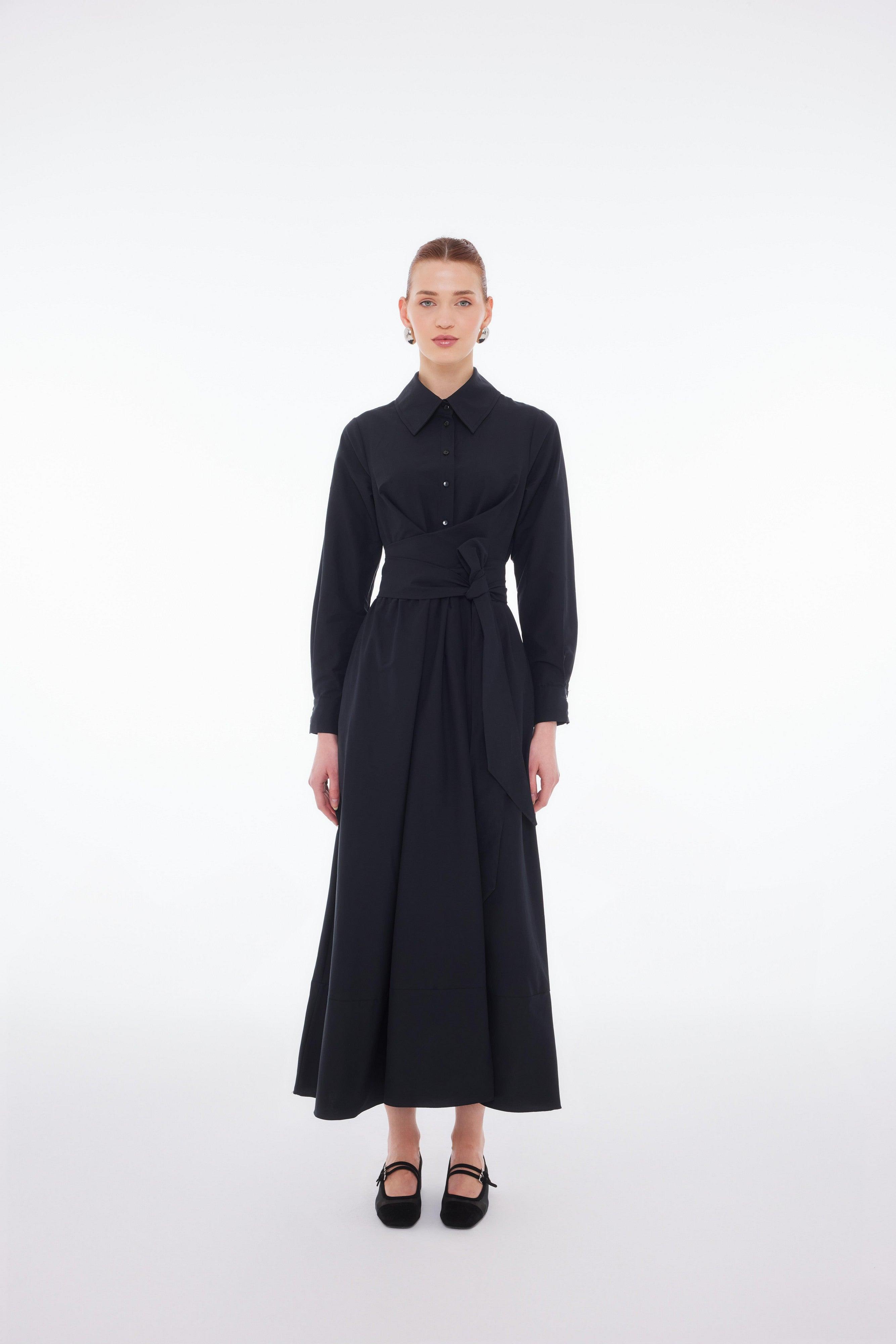 KUŞAKLI GÖMLEK ELBİSE SİYAH - Tailor's Room