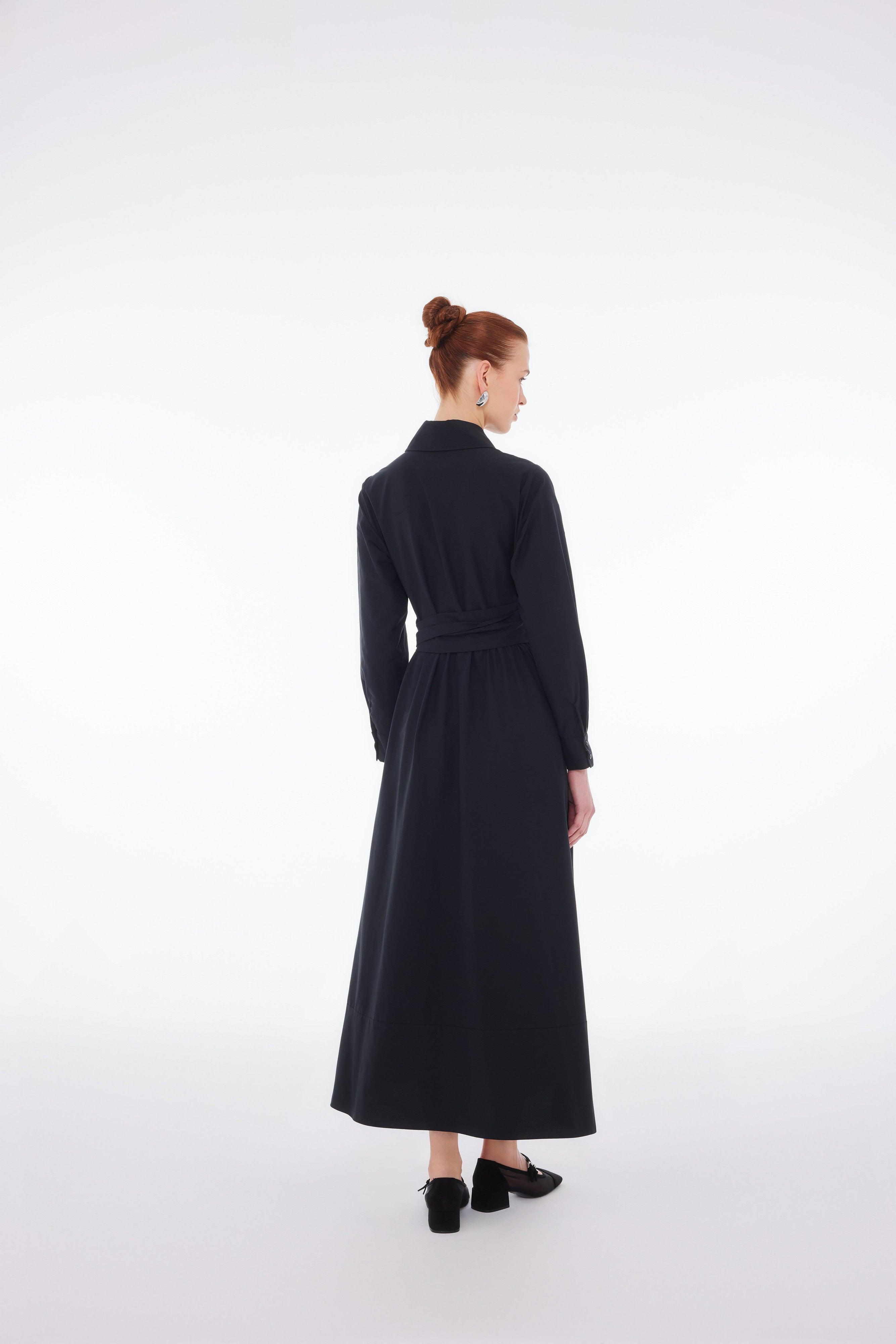 KUŞAKLI GÖMLEK ELBİSE SİYAH - Tailor's Room