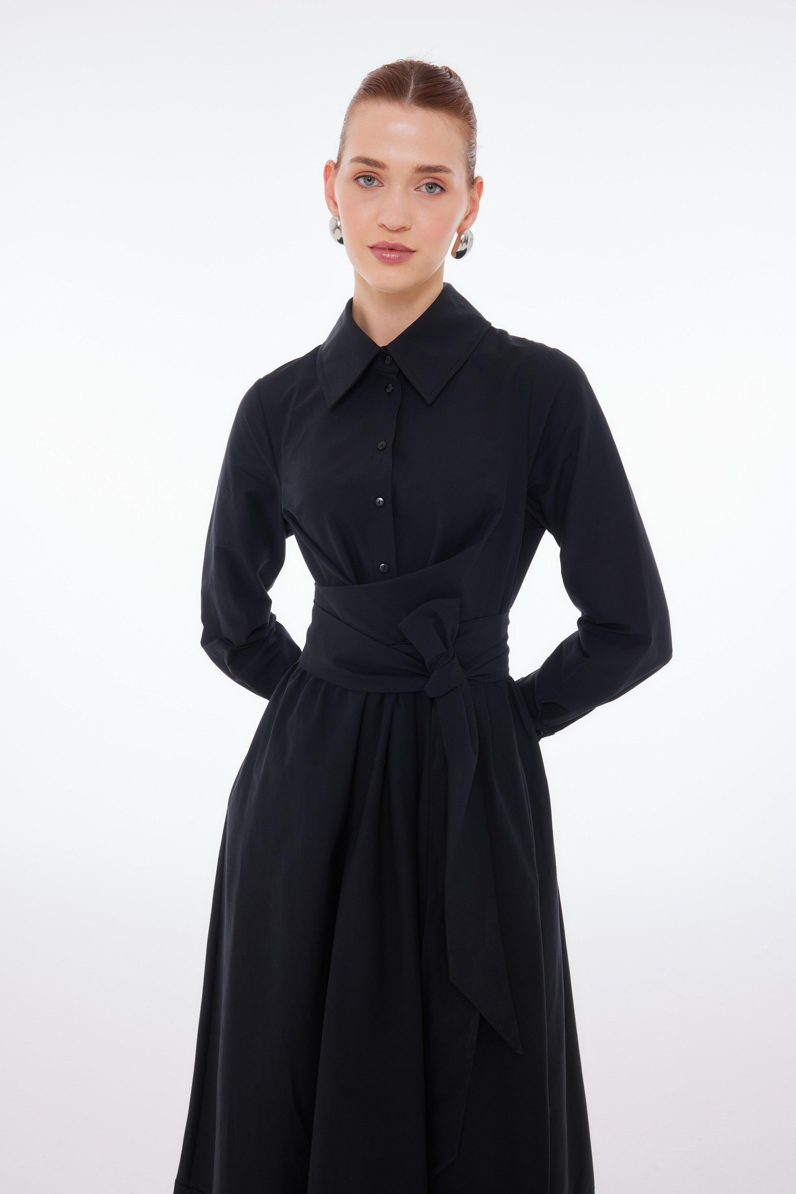 KUŞAKLI GÖMLEK ELBİSE SİYAH - Tailor's Room