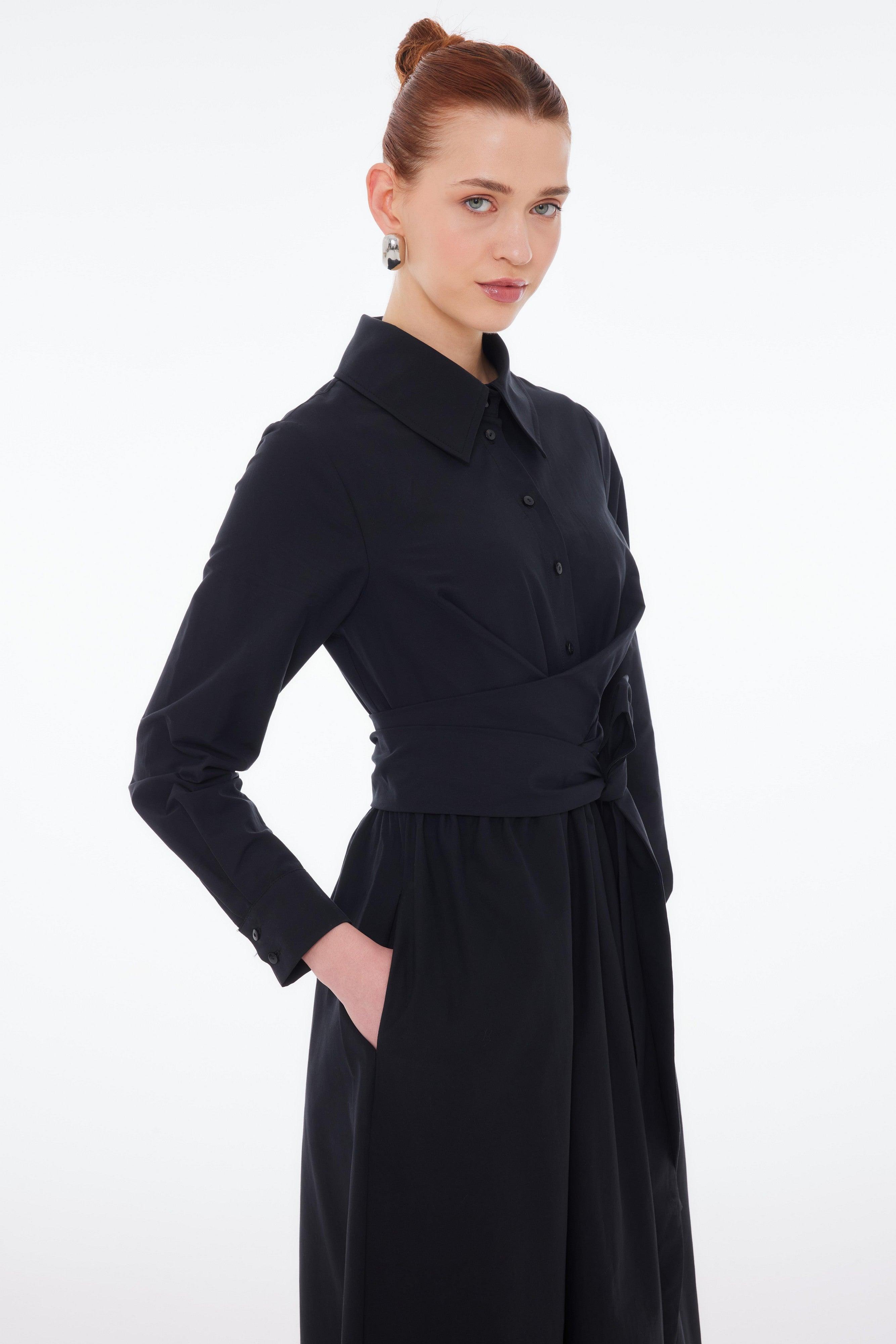 KUŞAKLI GÖMLEK ELBİSE SİYAH - Tailor's Room