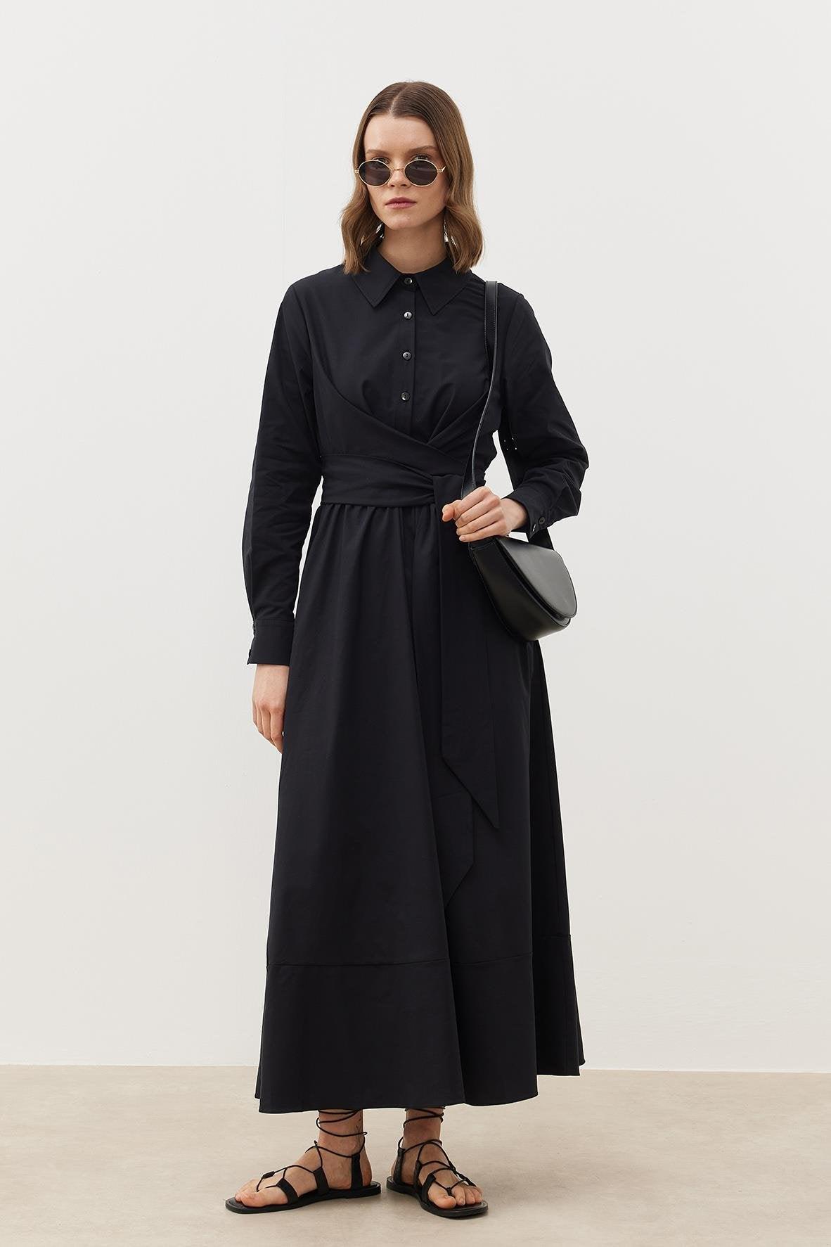 KUŞAKLI GÖMLEK ELBİSE SİYAH - Tailor's Room