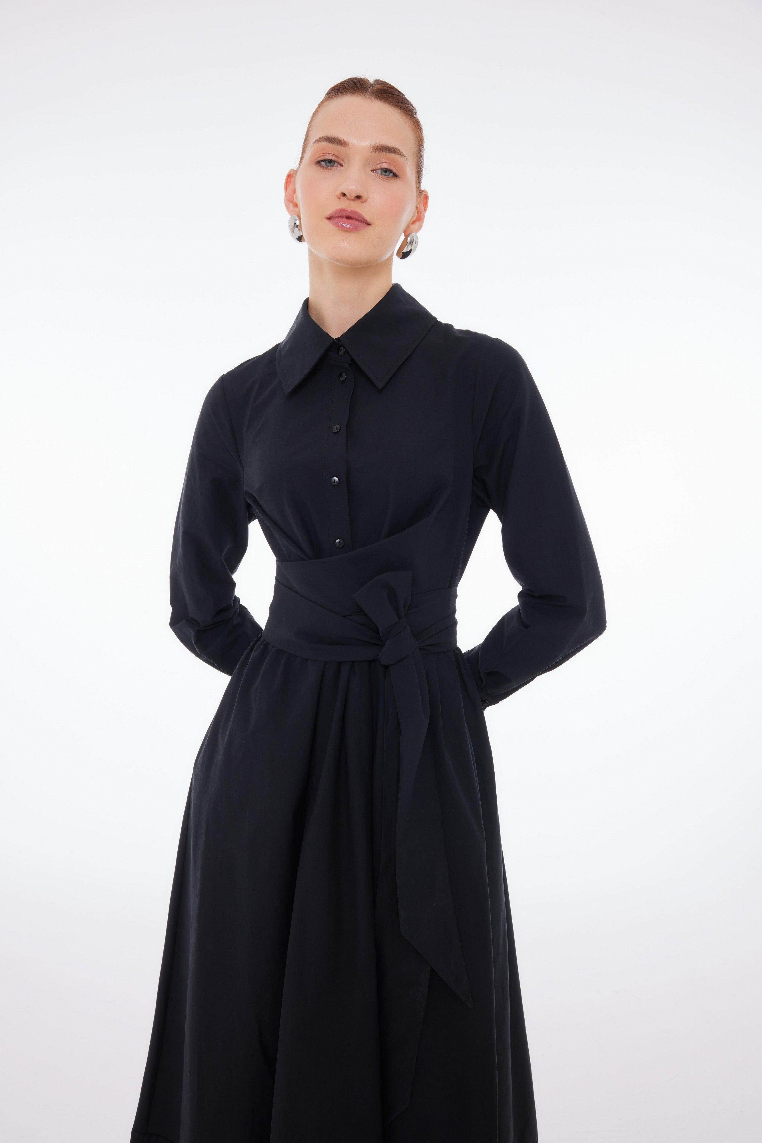 KUŞAKLI GÖMLEK ELBİSE SİYAH - Tailor's Room