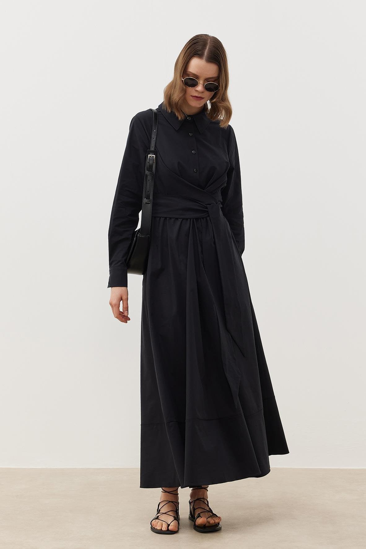 KUŞAKLI GÖMLEK ELBİSE SİYAH - Tailor's Room