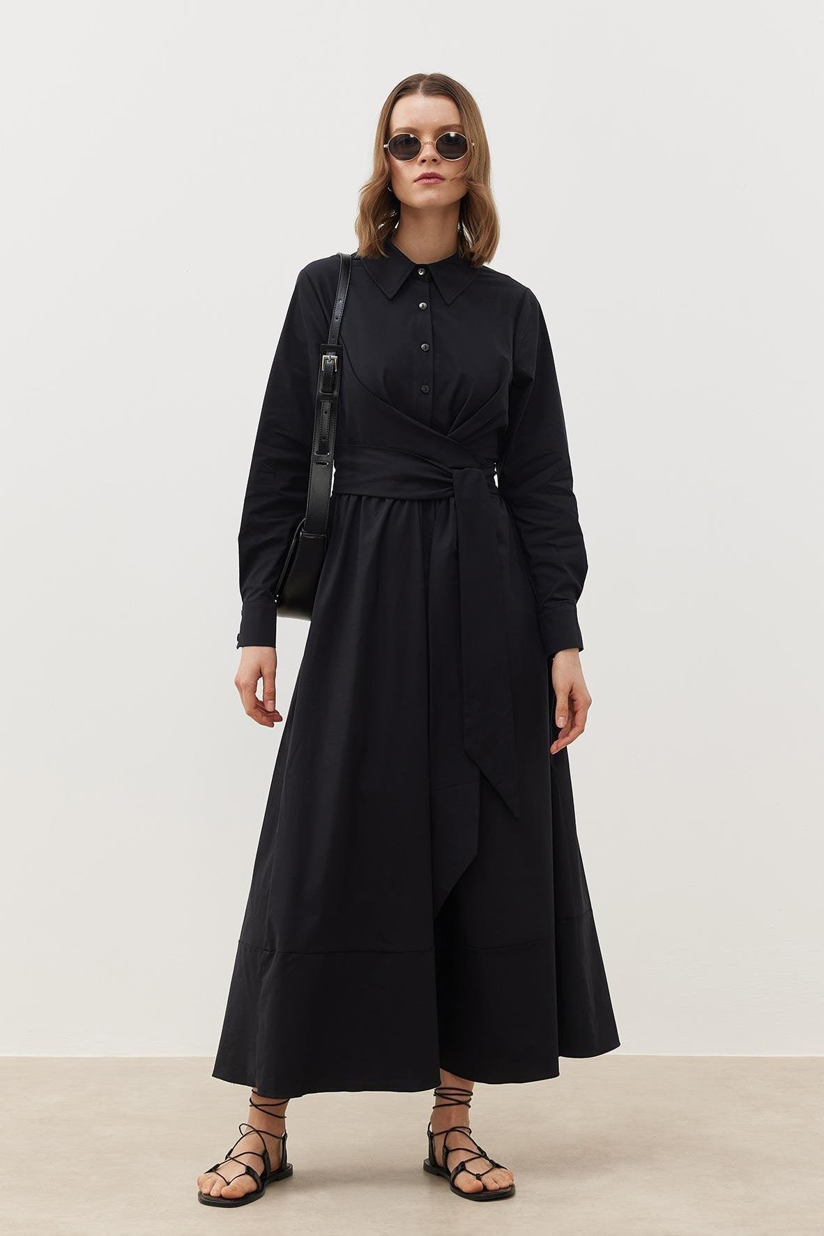 KUŞAKLI GÖMLEK ELBİSE SİYAH - Tailor's Room