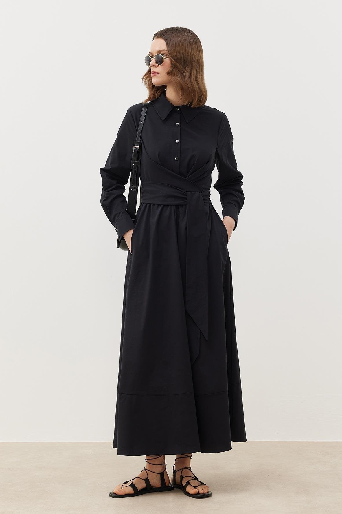 KUŞAKLI GÖMLEK ELBİSE SİYAH - Tailor's Room