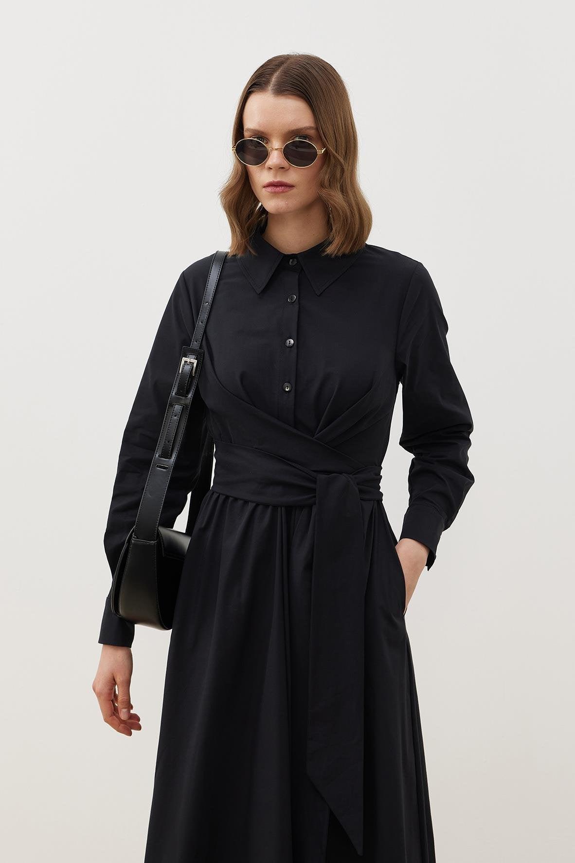 KUŞAKLI GÖMLEK ELBİSE SİYAH - Tailor's Room