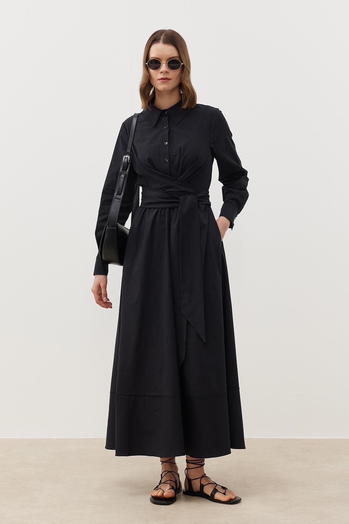 KUŞAKLI GÖMLEK ELBİSE SİYAH - Tailor's Room