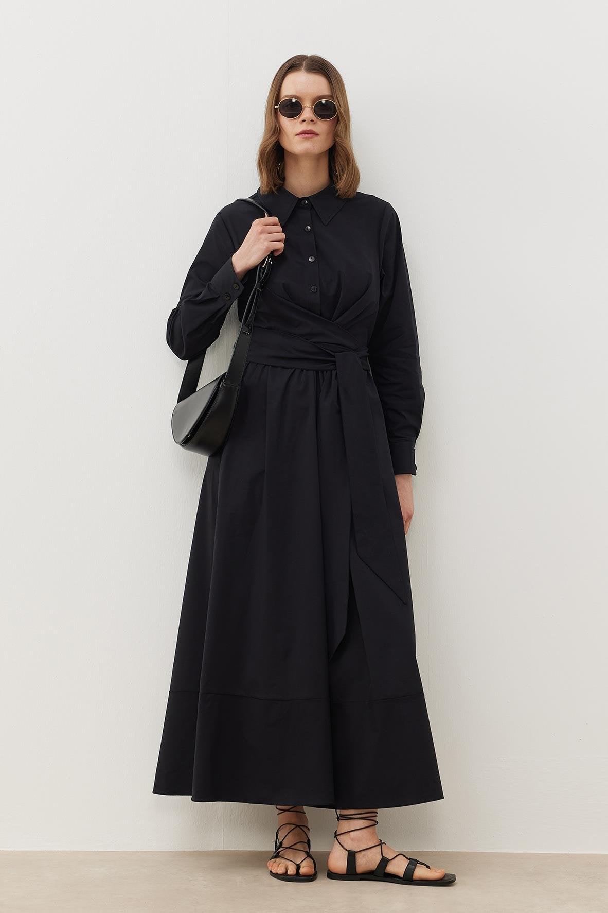 KUŞAKLI GÖMLEK ELBİSE SİYAH - Tailor's Room