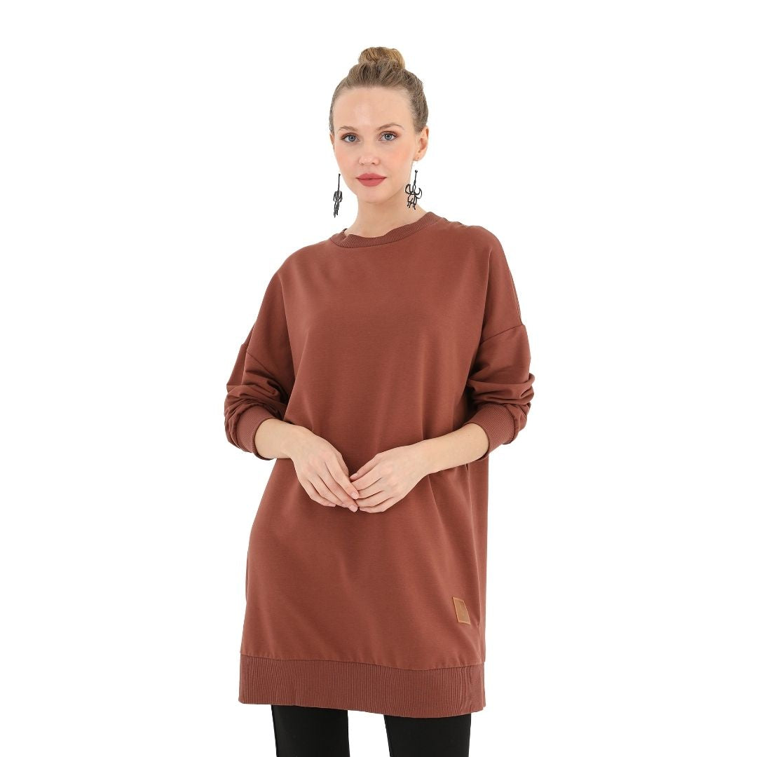 Organic Cotton Tunic Sweatshirt – Oversized Pullover with Long Sleeves, Modest & Casual Wear