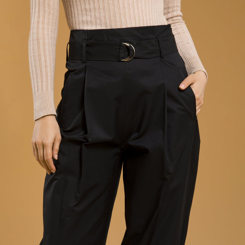 Oversized Silver Belted Carrot Black Pants Pants Lassiva Collection 
