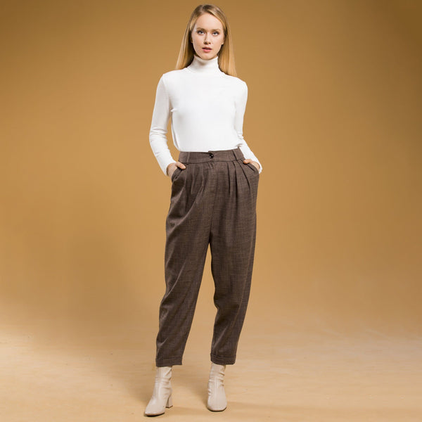Plaid Oversized Carrot Brown Pants Pants Lassiva Collection S Plaid brown 