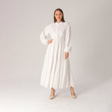 White Long Sleeve Eyelet Maxi Dress Lassiva Collection 